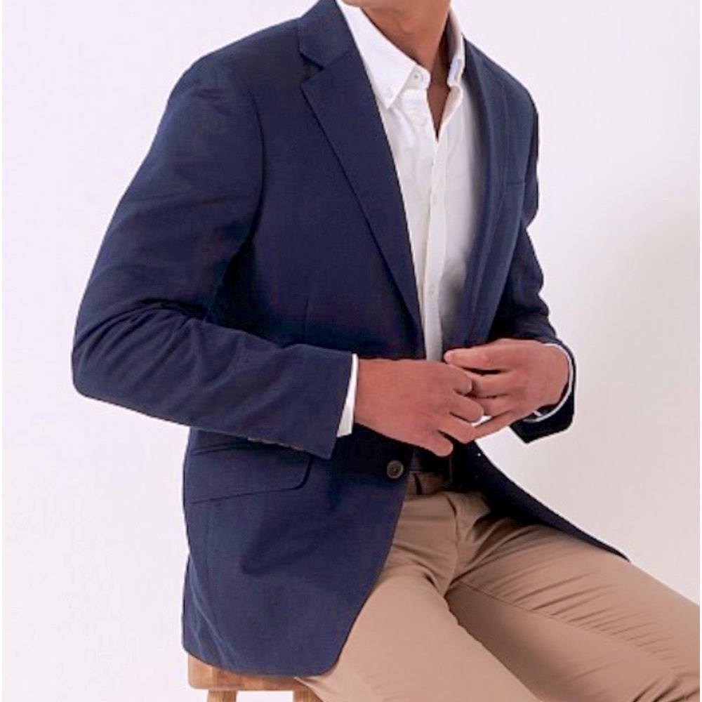MISH MASH DRK. Linen & Cotton Navy Blue Summer Suit Jacket Blazer 2-Button Front